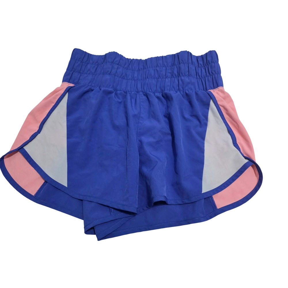 Avia Womens Running Shorts S 4-6‎ Blue Pink Colorblock Smocked Waist